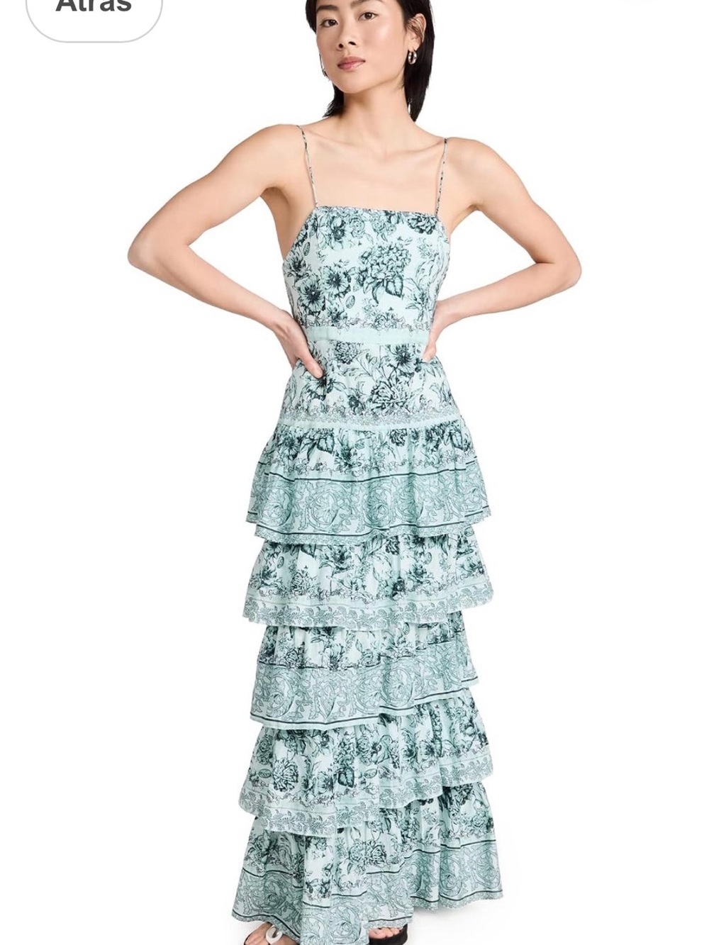 Alice and Olivia Valencia Tiered Floral Maxi Dress in Mint Green, Size 4